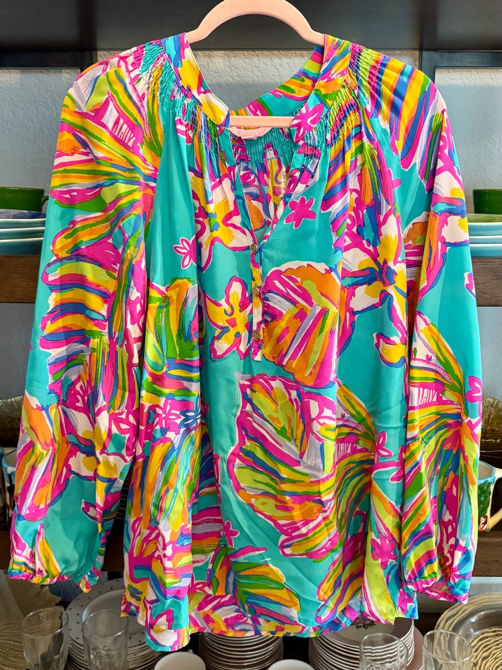 Lilly Pulitzer Elsa Turquoise Floral Top